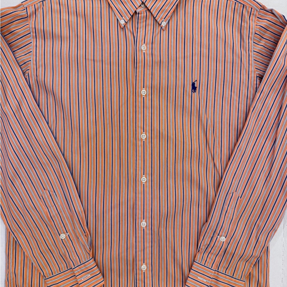 Ralph Lauren Custom Fit Button Down Shirt Men’s Medium Orange Blue Stripe - Picture 8 of 8